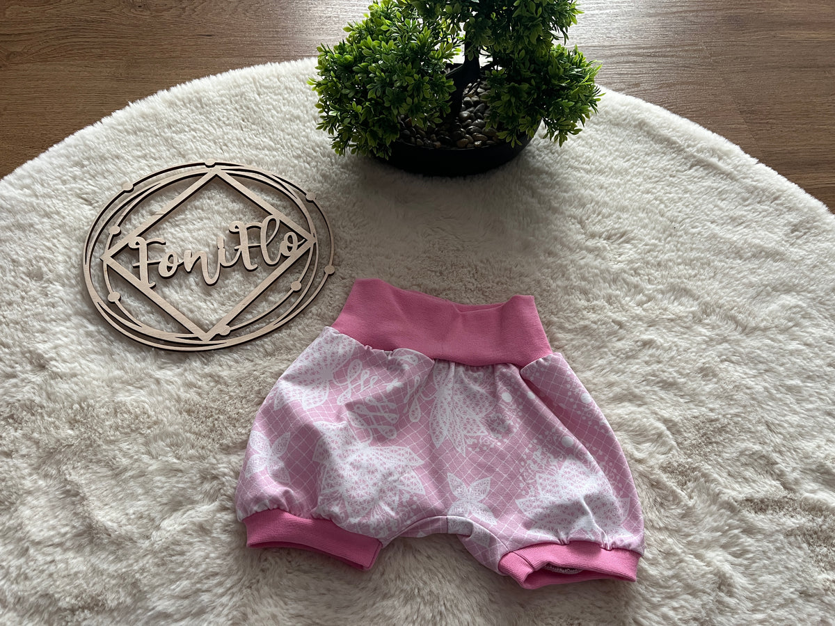 Kurze Sommer Pumphose rosa Blätter Gr. 68/74