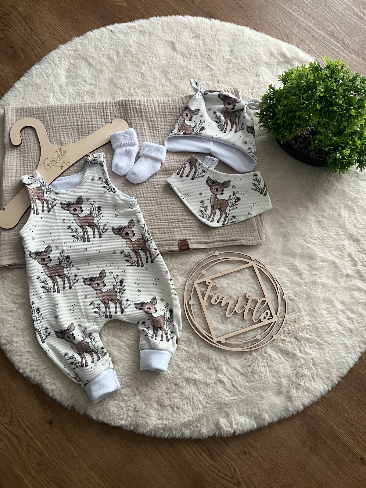New Born Geschenk Set Beige Reh Gr. 56