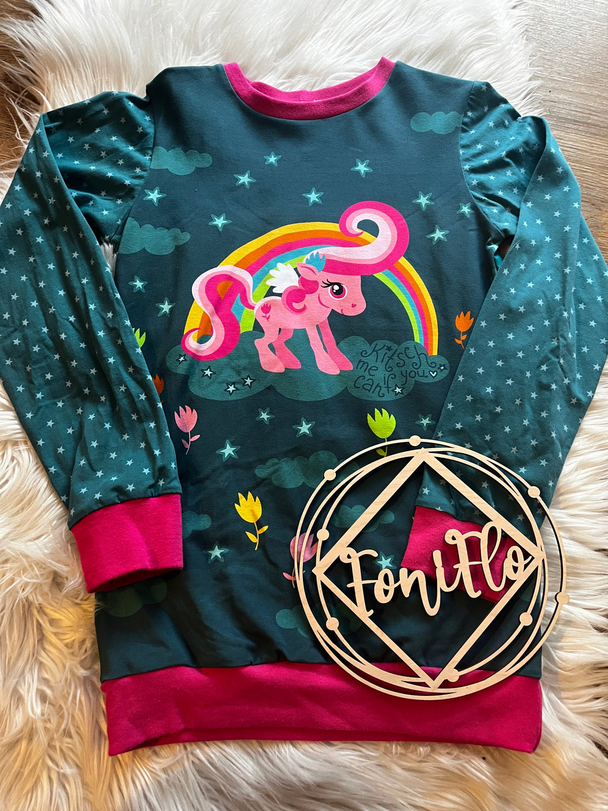 Pullover Petrol Einhorn Gr. 122/128